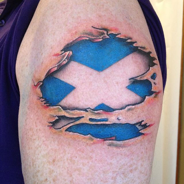 Scottish flag tattoo under skin