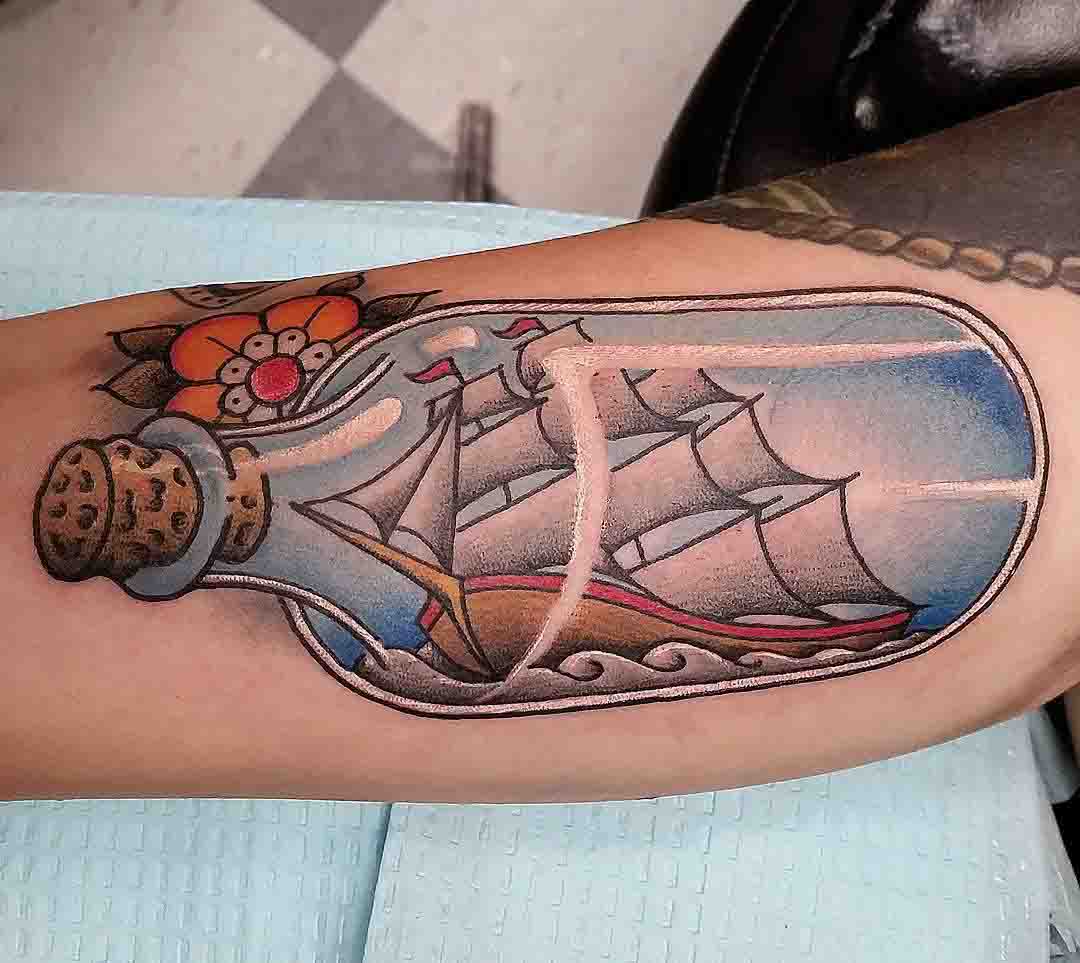 traditional tattoo ship in bottle nautical