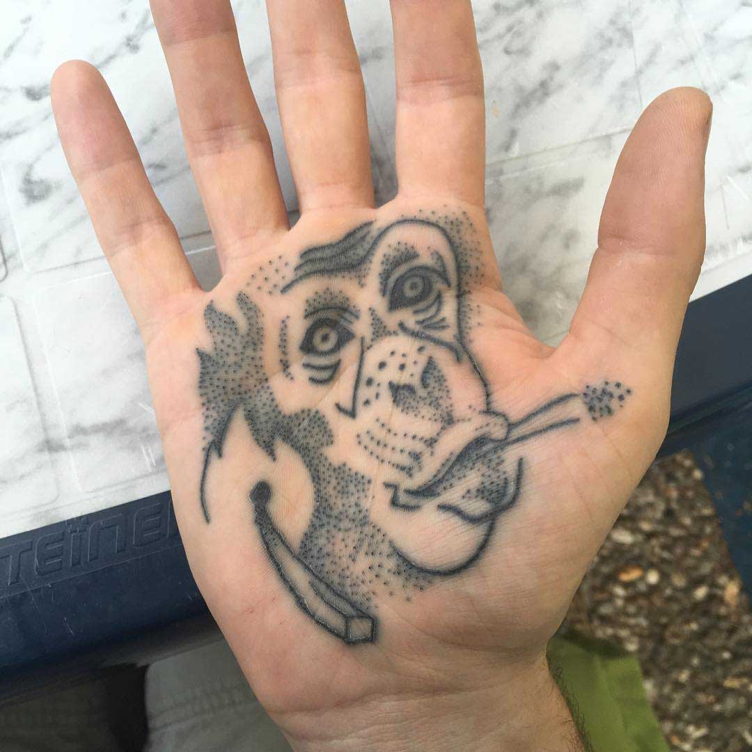 Monkey Dotwork Tattoo on Palm
