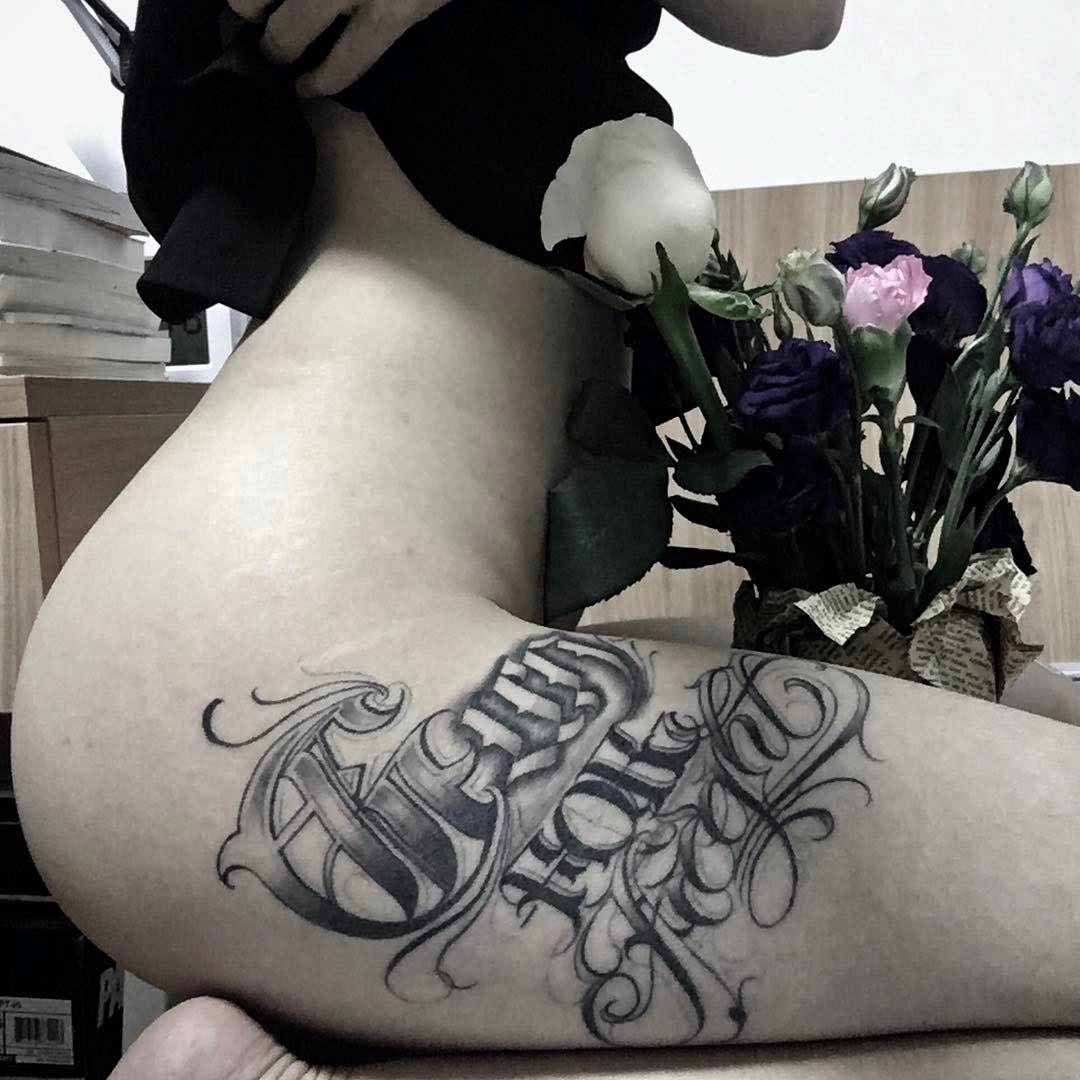 hip tattoo chicano style for girl