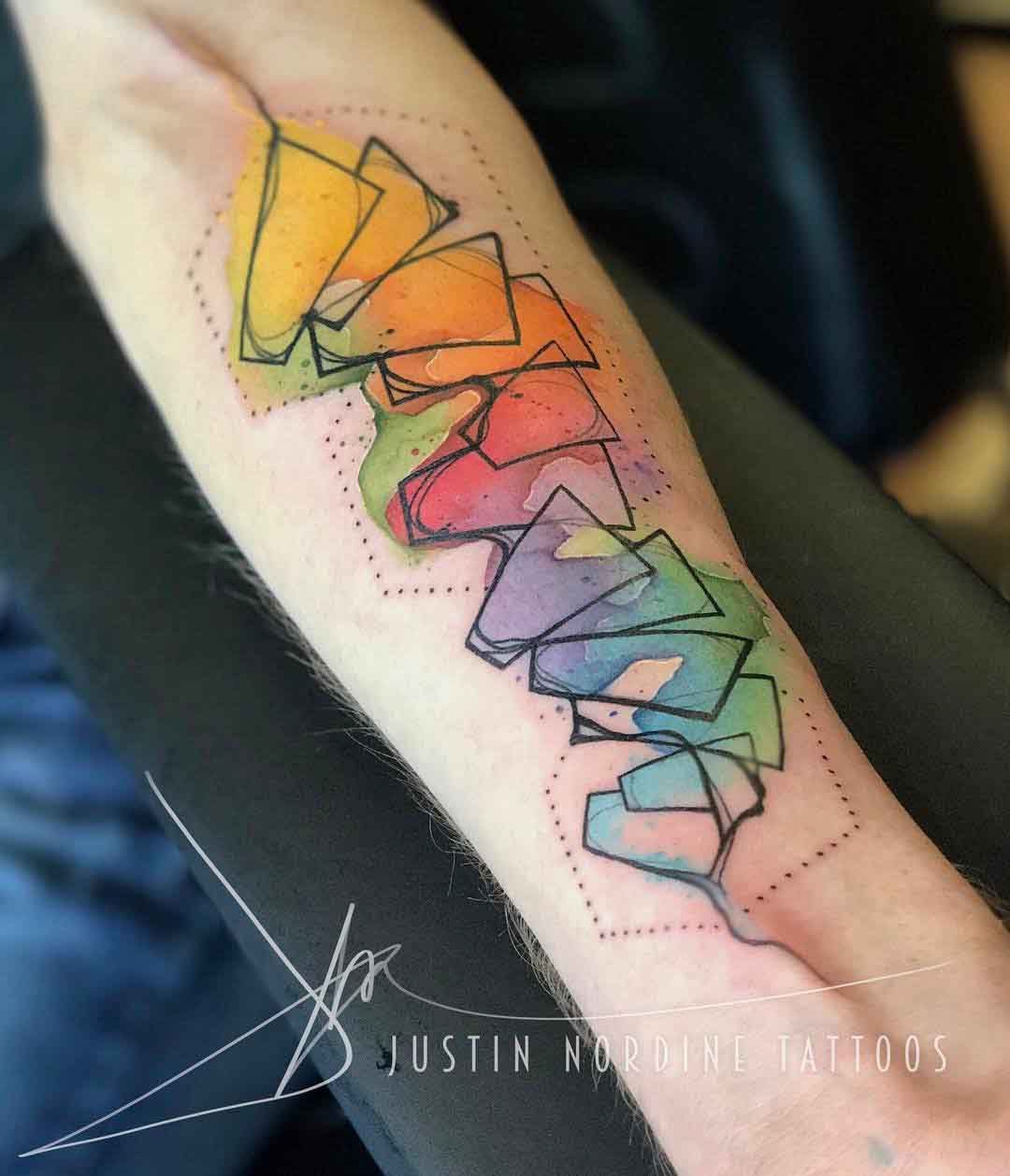 arm tattoo geometry watercolor