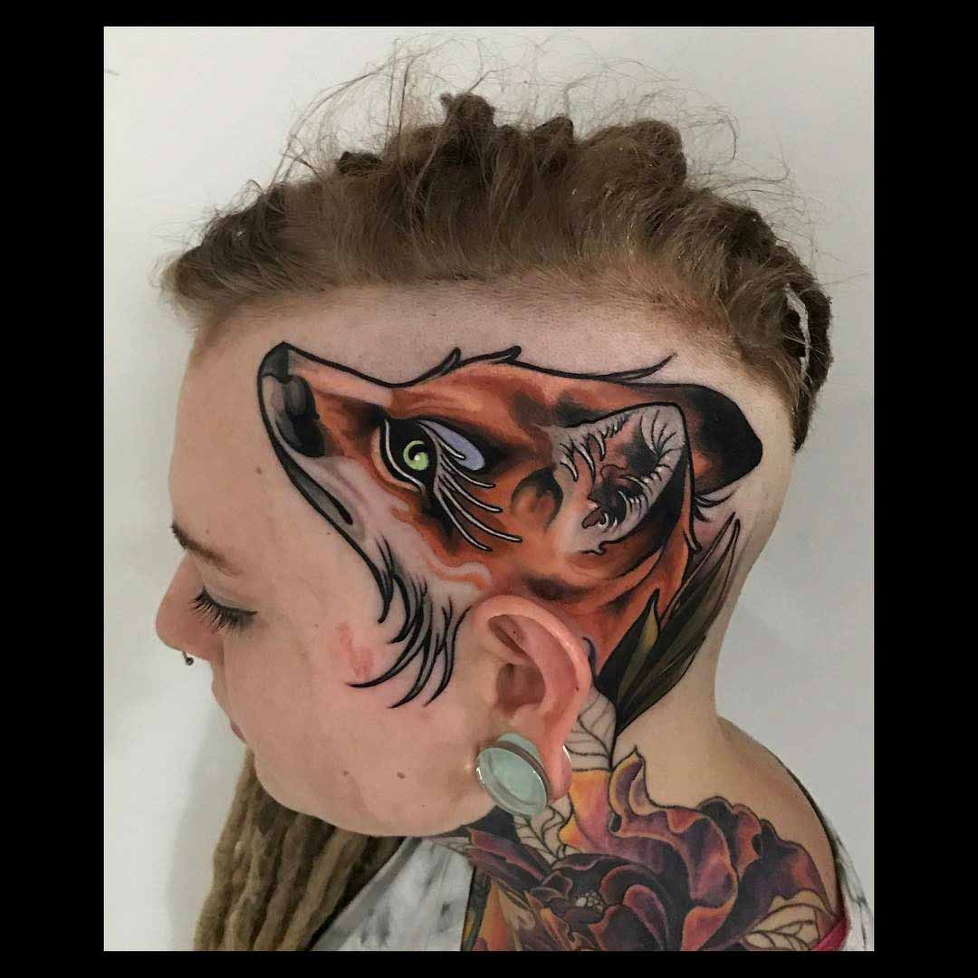 fox tattoo on head