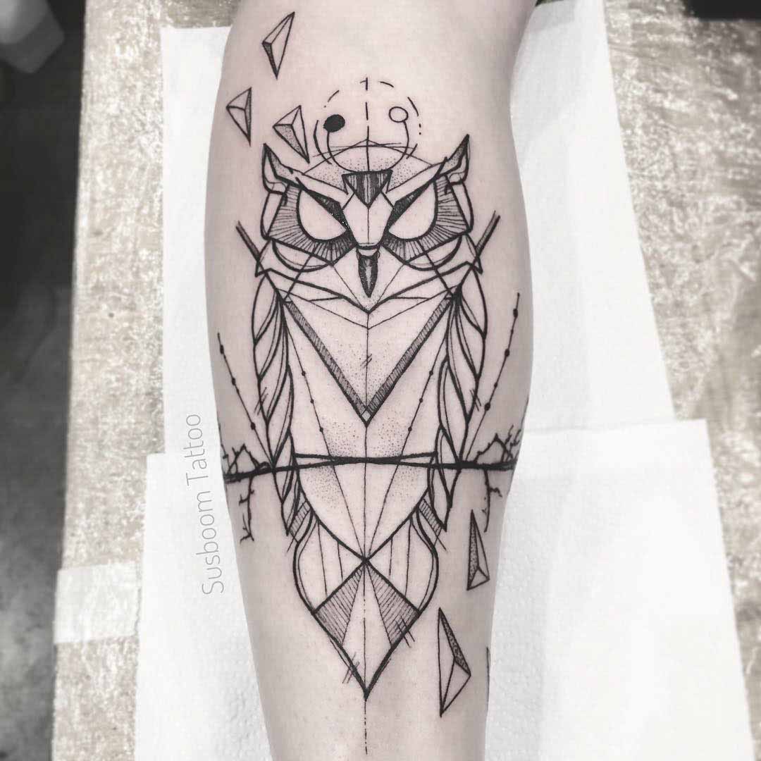geometric owl tattoo polygonal