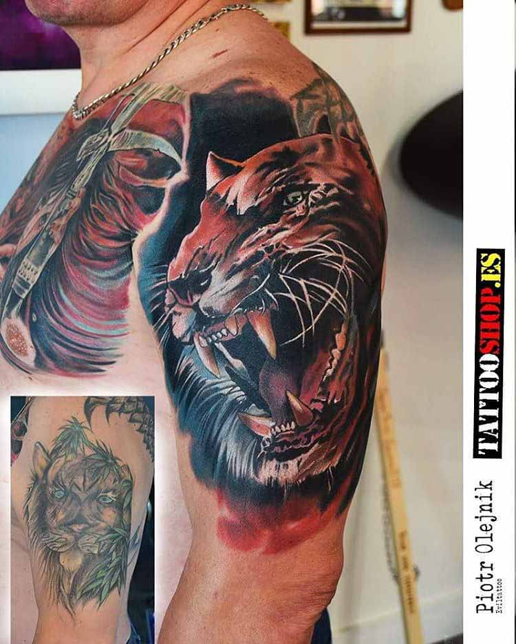 realistic tattoo cover up of a tiger