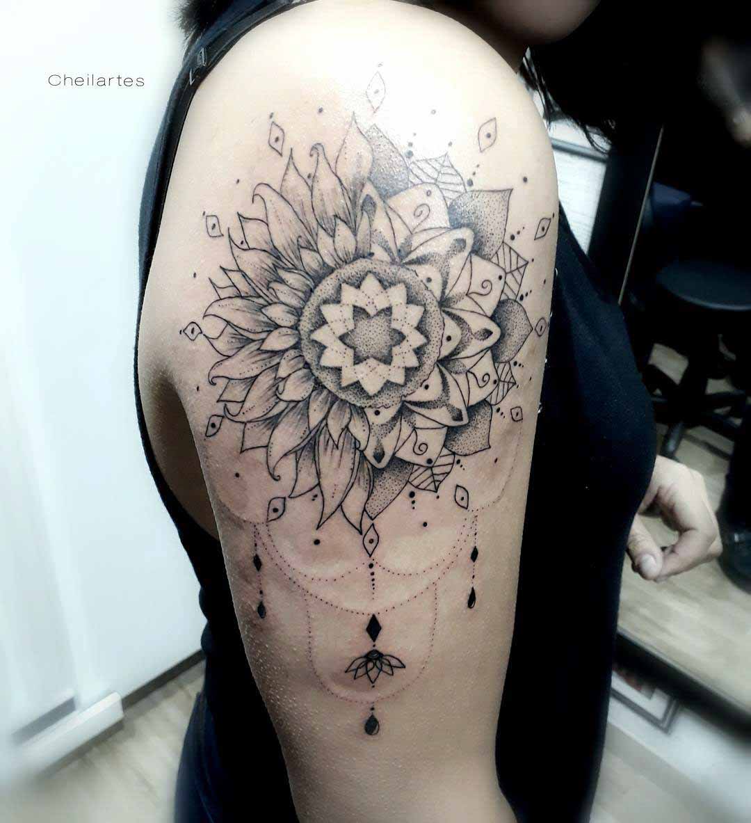 shoulder tattoo mandala sunflower