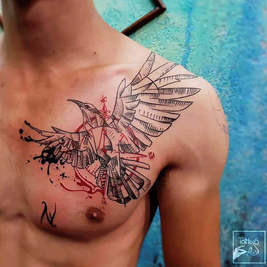 chest to collar bone tattoo bird