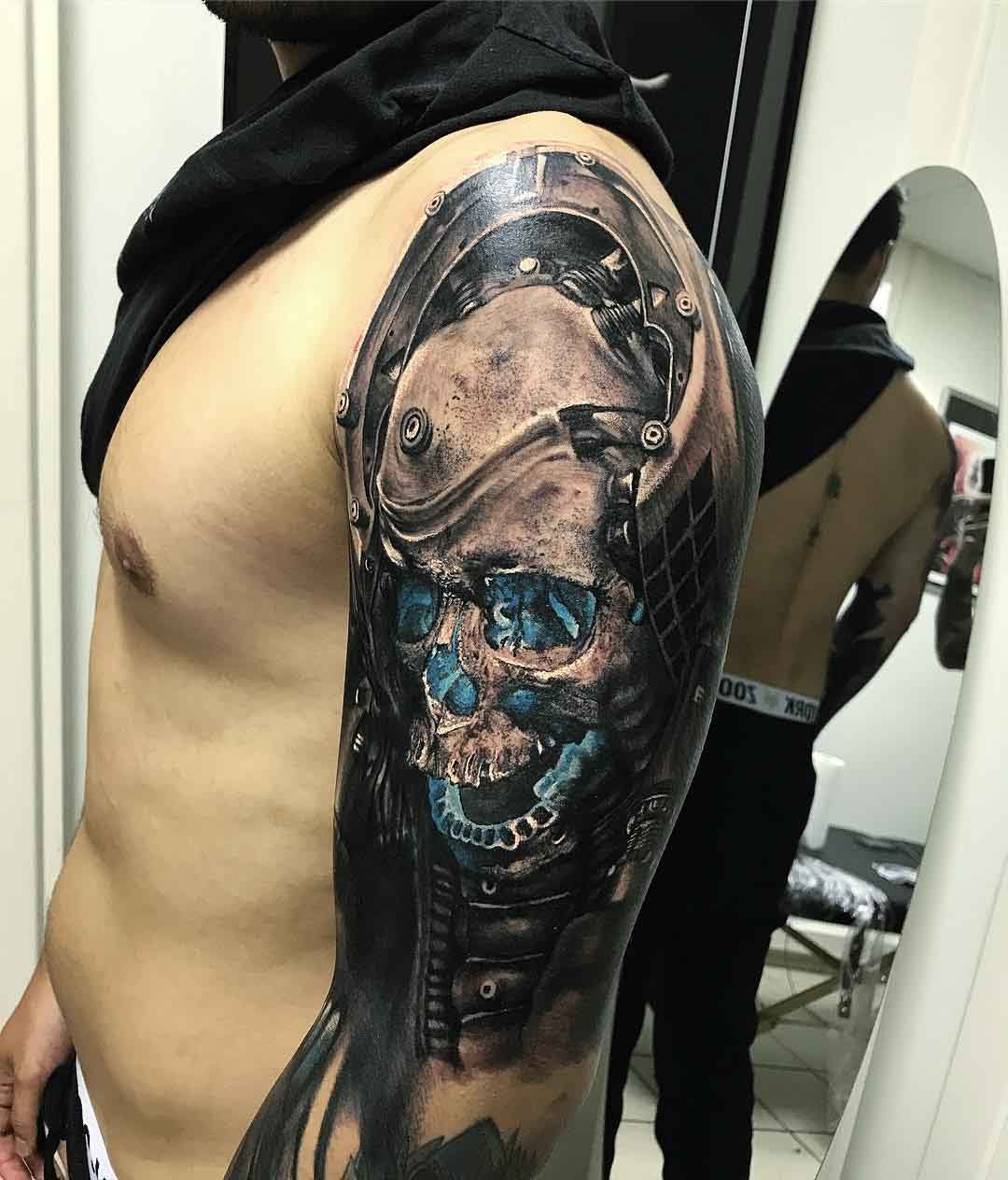 shoulder tattoo skull futuristic