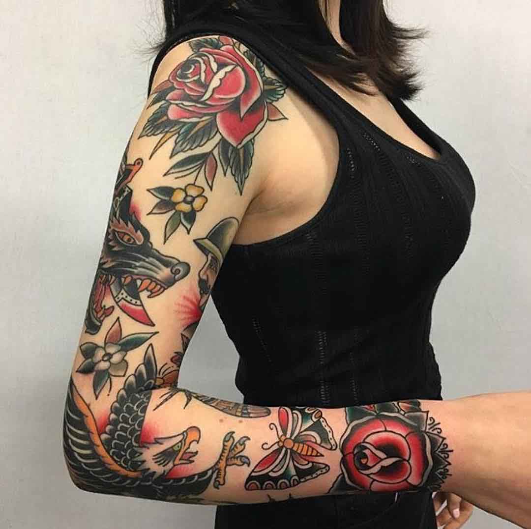 full sleeve traditional tattoo