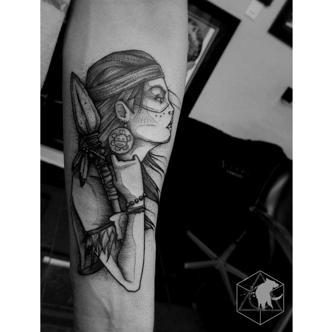arm tattoo indian warrior girl tattoo