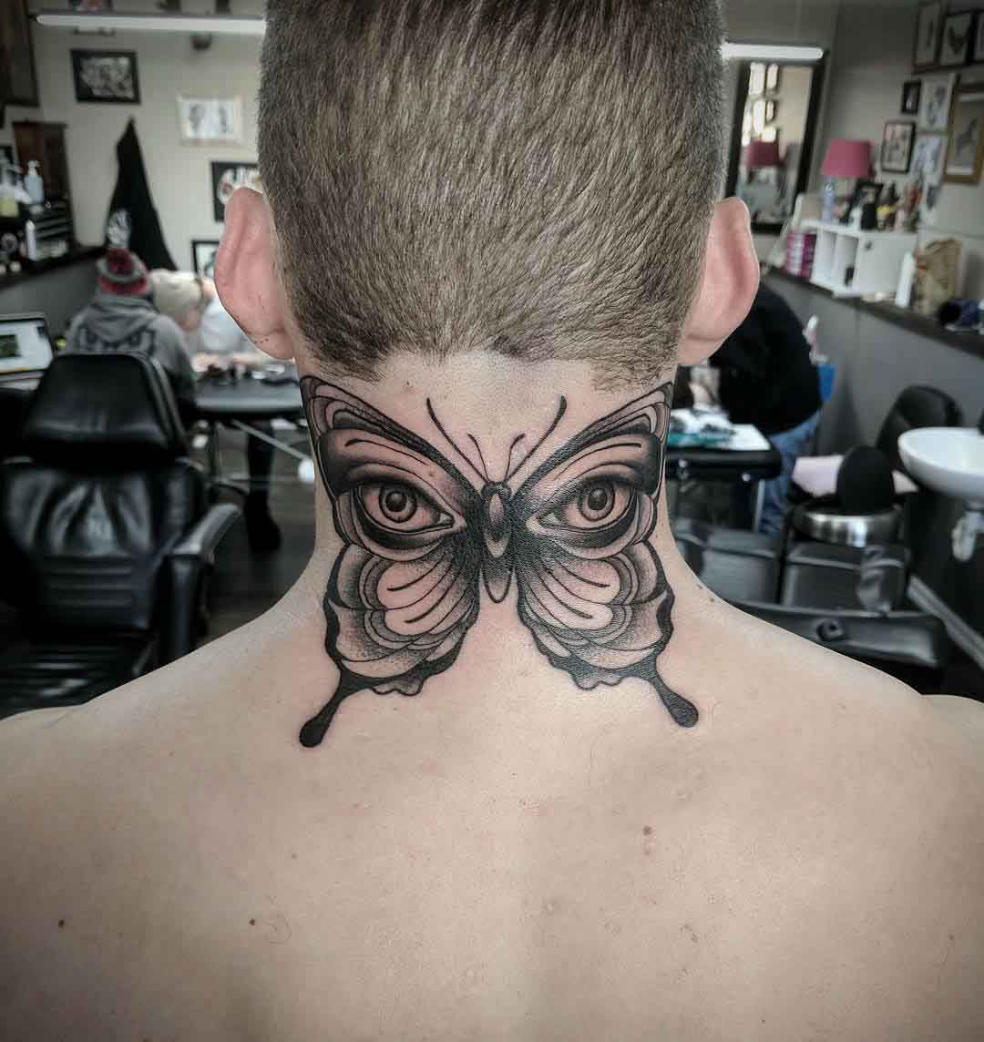 neck tattoo butterfly