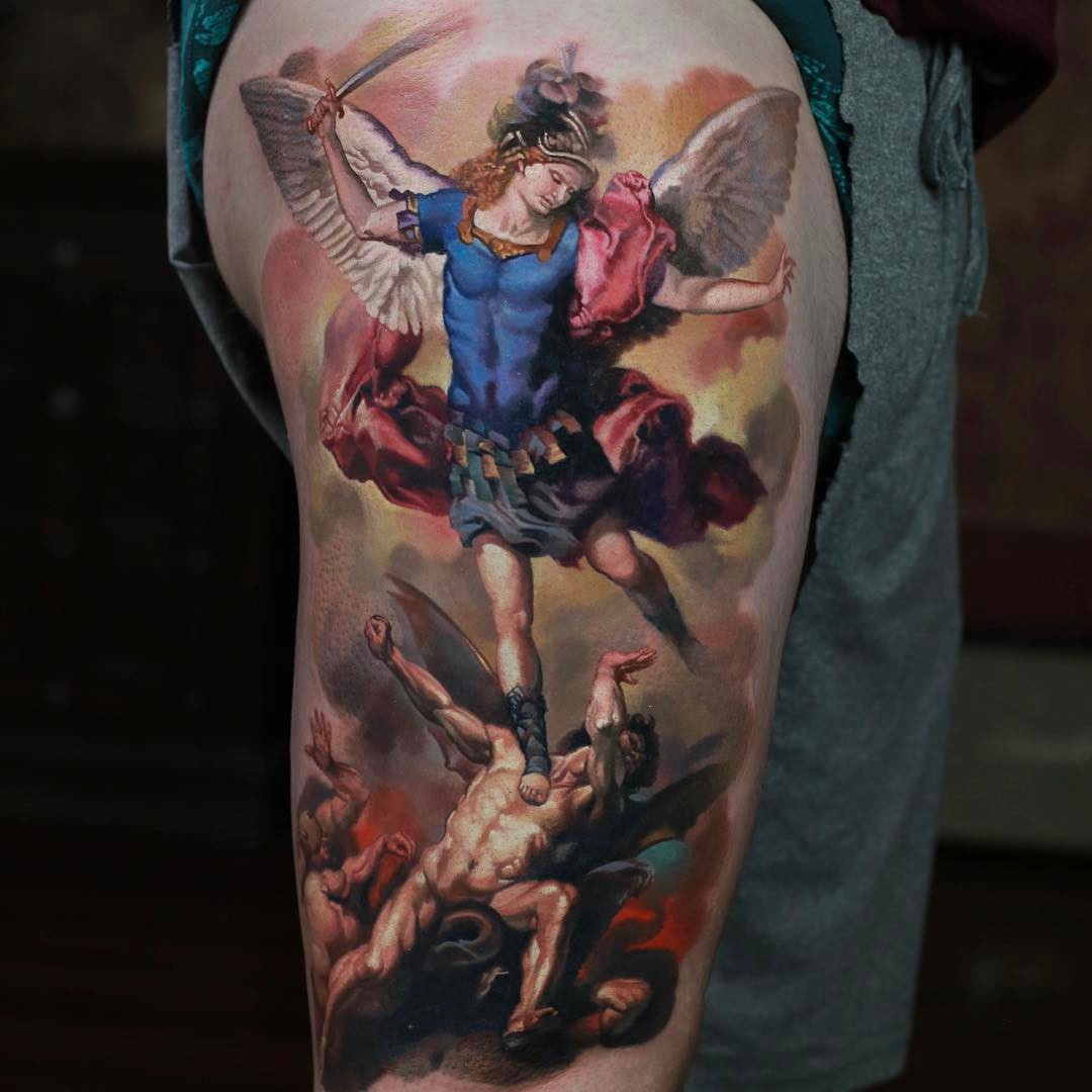 religious shoulder tattoo st. Michael