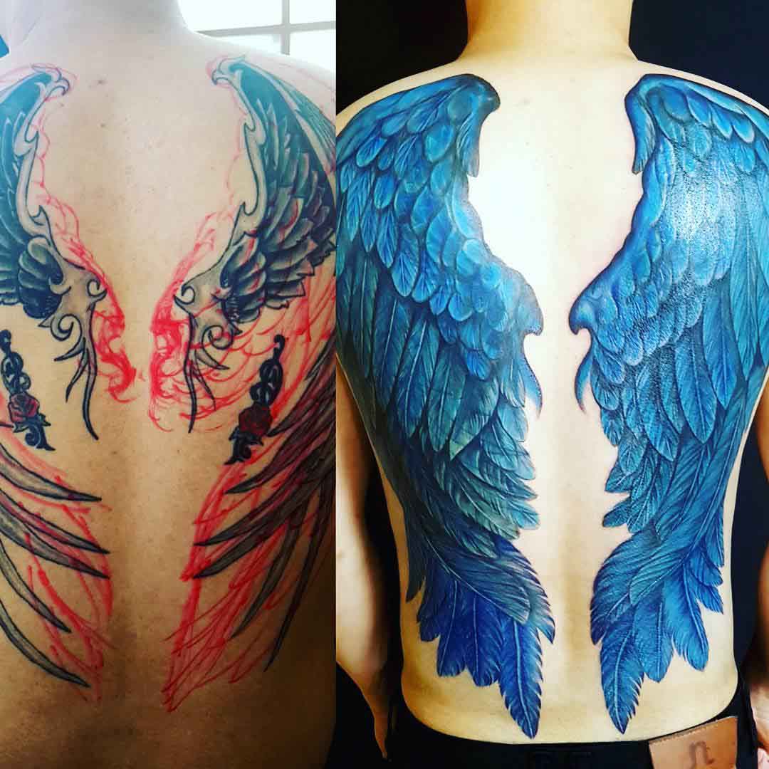 back wings tattoo cover up