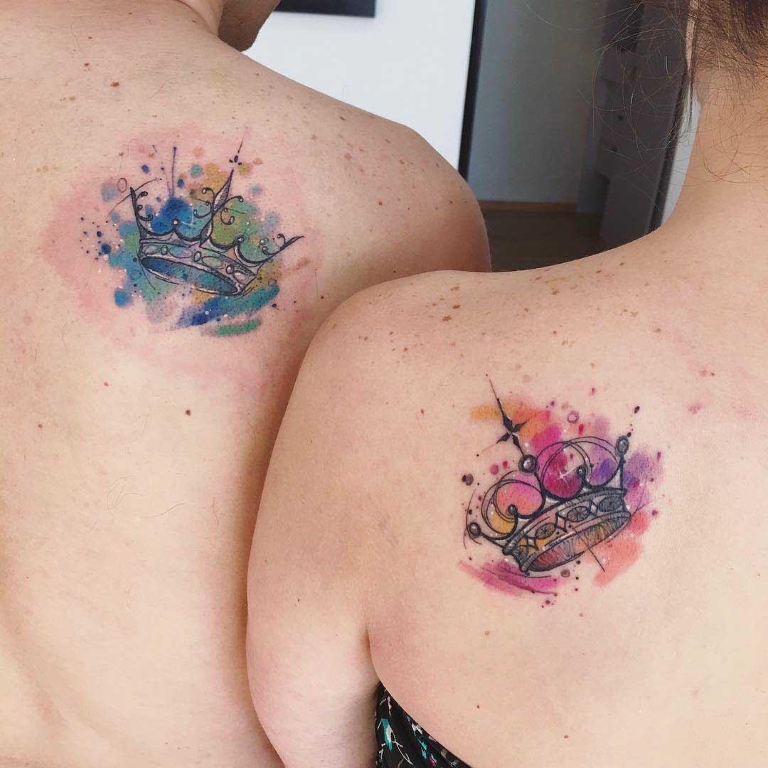 watercolor couple tattoos crowns