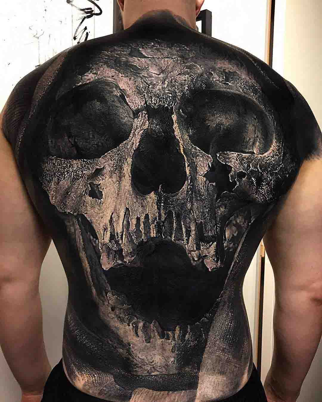 full back tattoo of skull