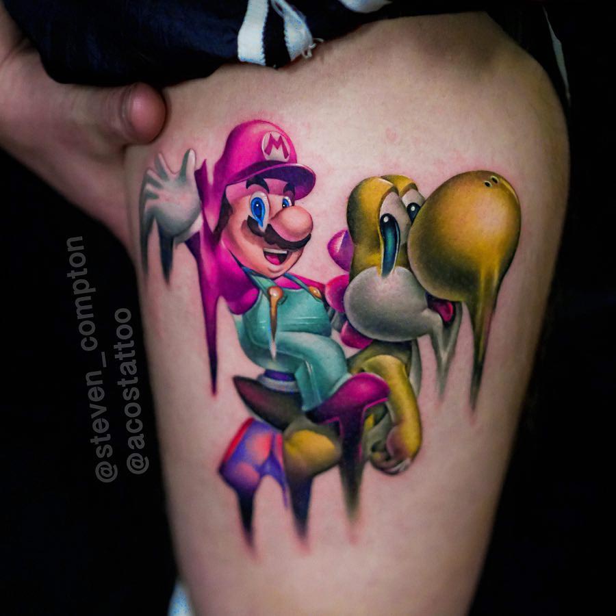 thigh tattoo Mario