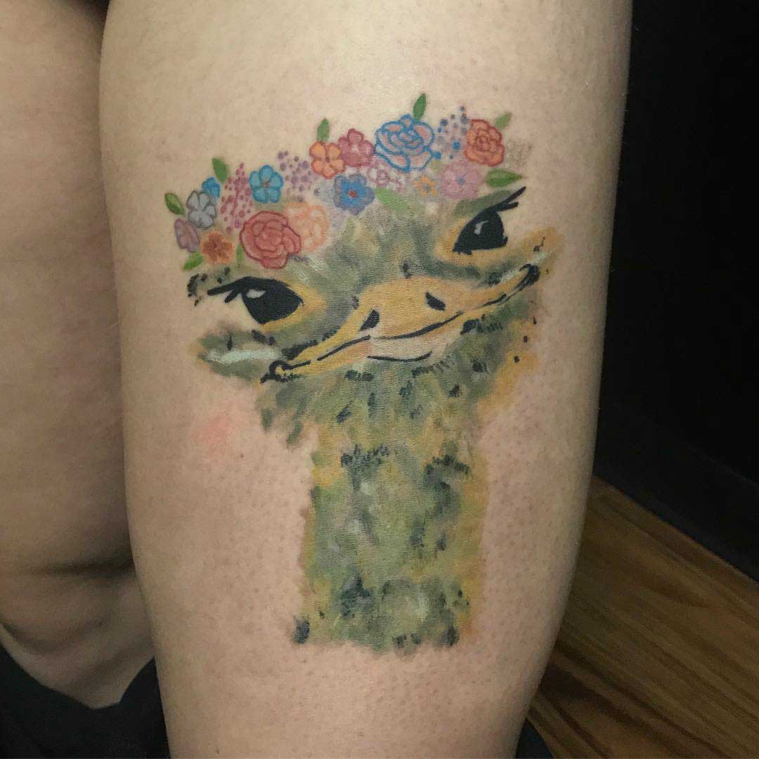 ostrich tattoo watercolor style