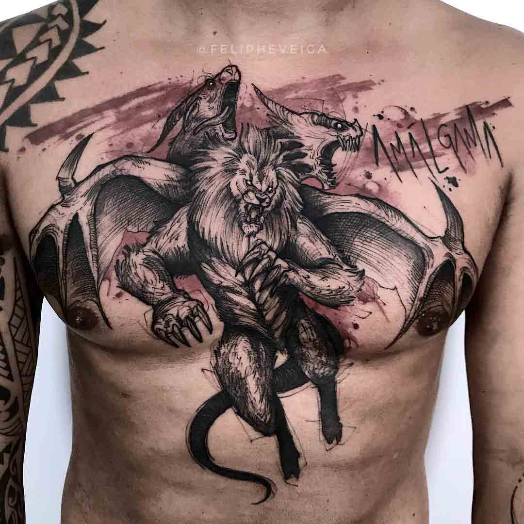 chest tattoo chimera demon