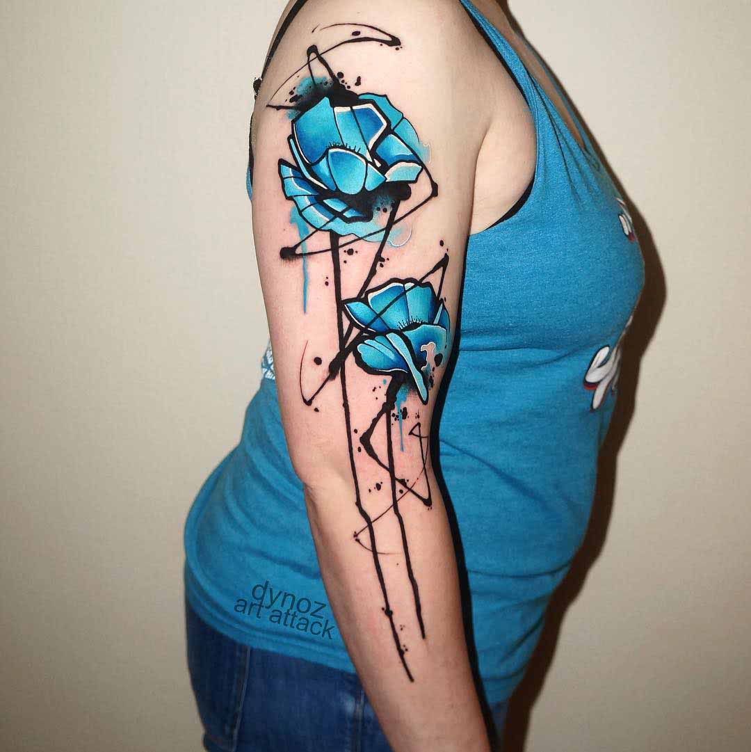 blue flowers tattoo