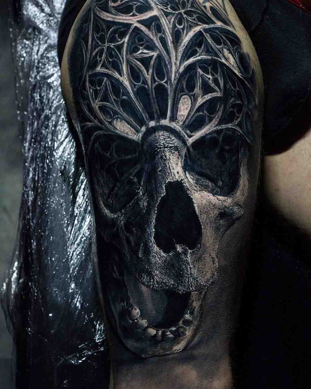 skull tattoo black and grey