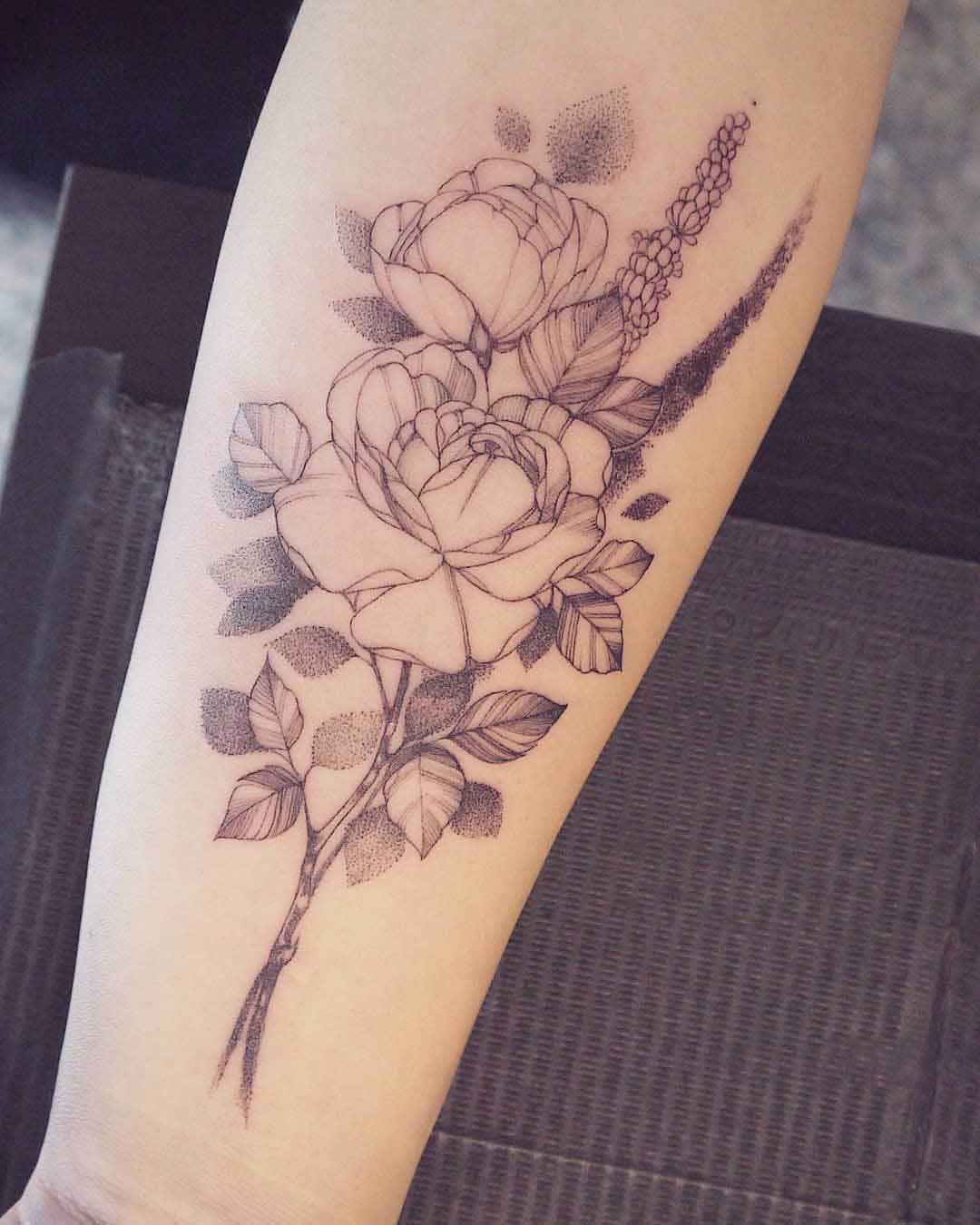 roses dotwork tattoo style