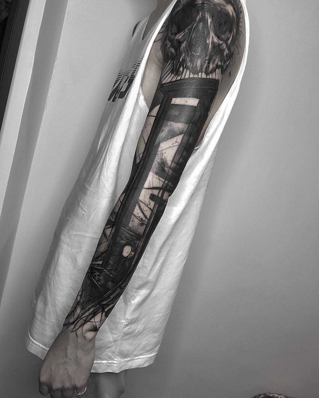 full tattoo sleeve guillotine