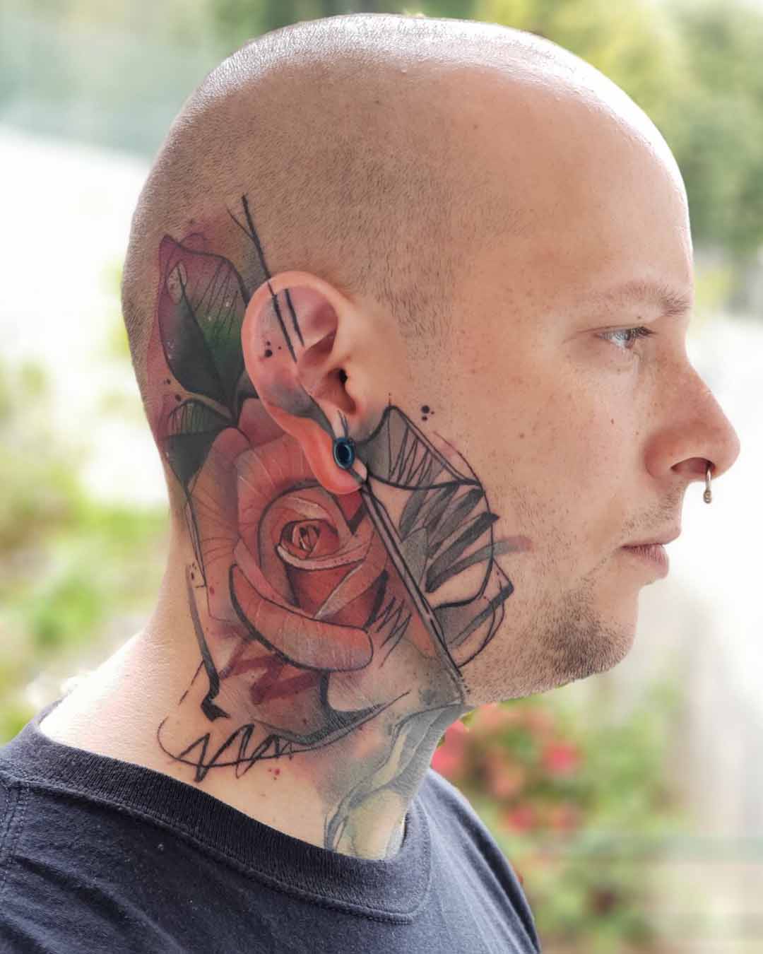neck side tattoo rose