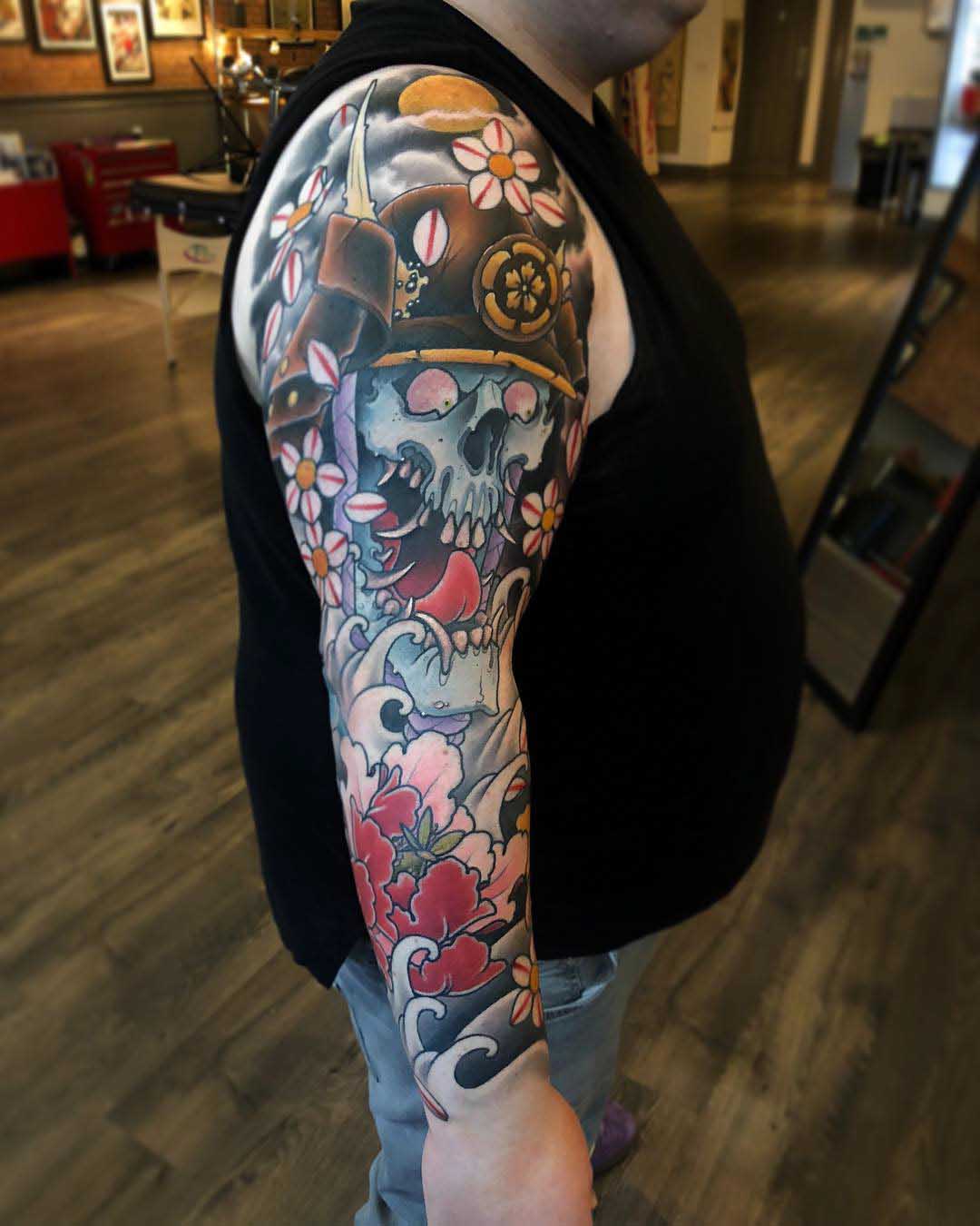 japanese tattoo sleeve skeleton