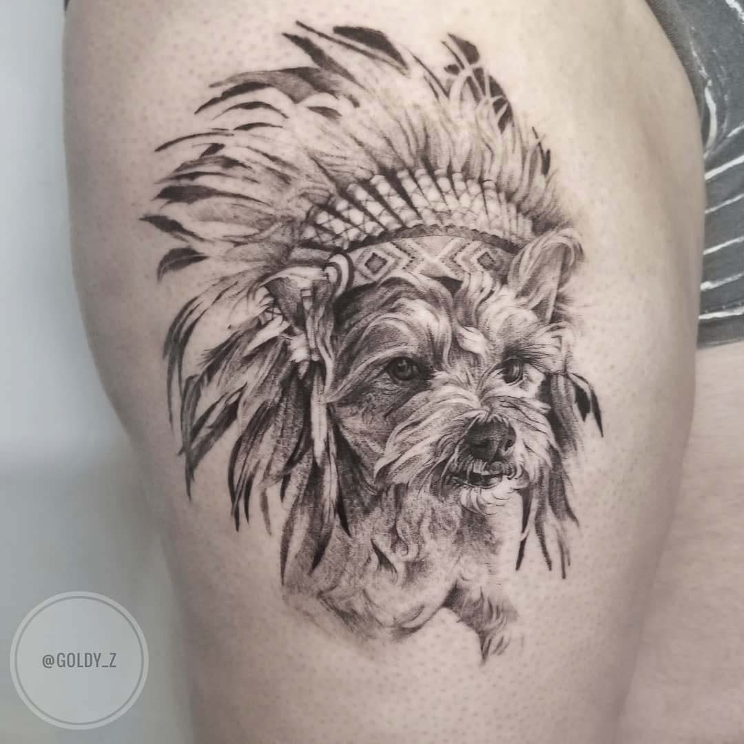 thigh tattoo dog indian