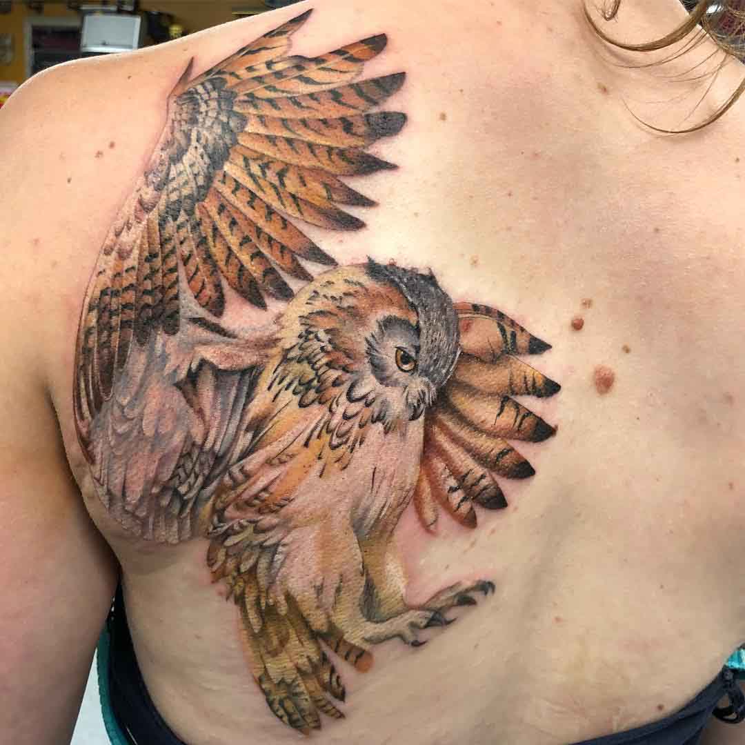 shoulder blade tattoo owl