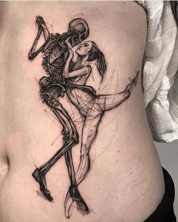 side tattoo ballet skeleton
