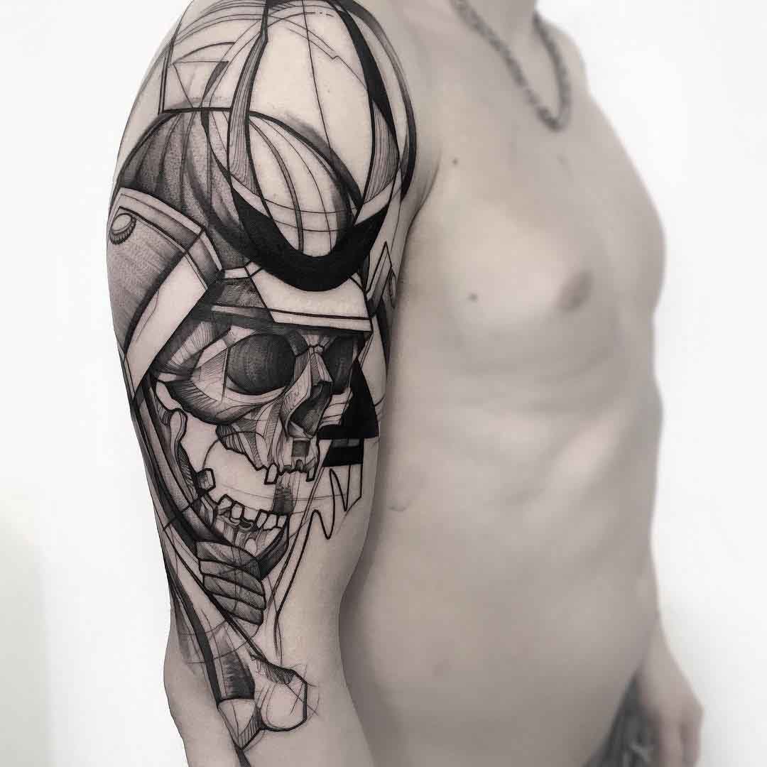 shoulder tattoo samurai skeleton