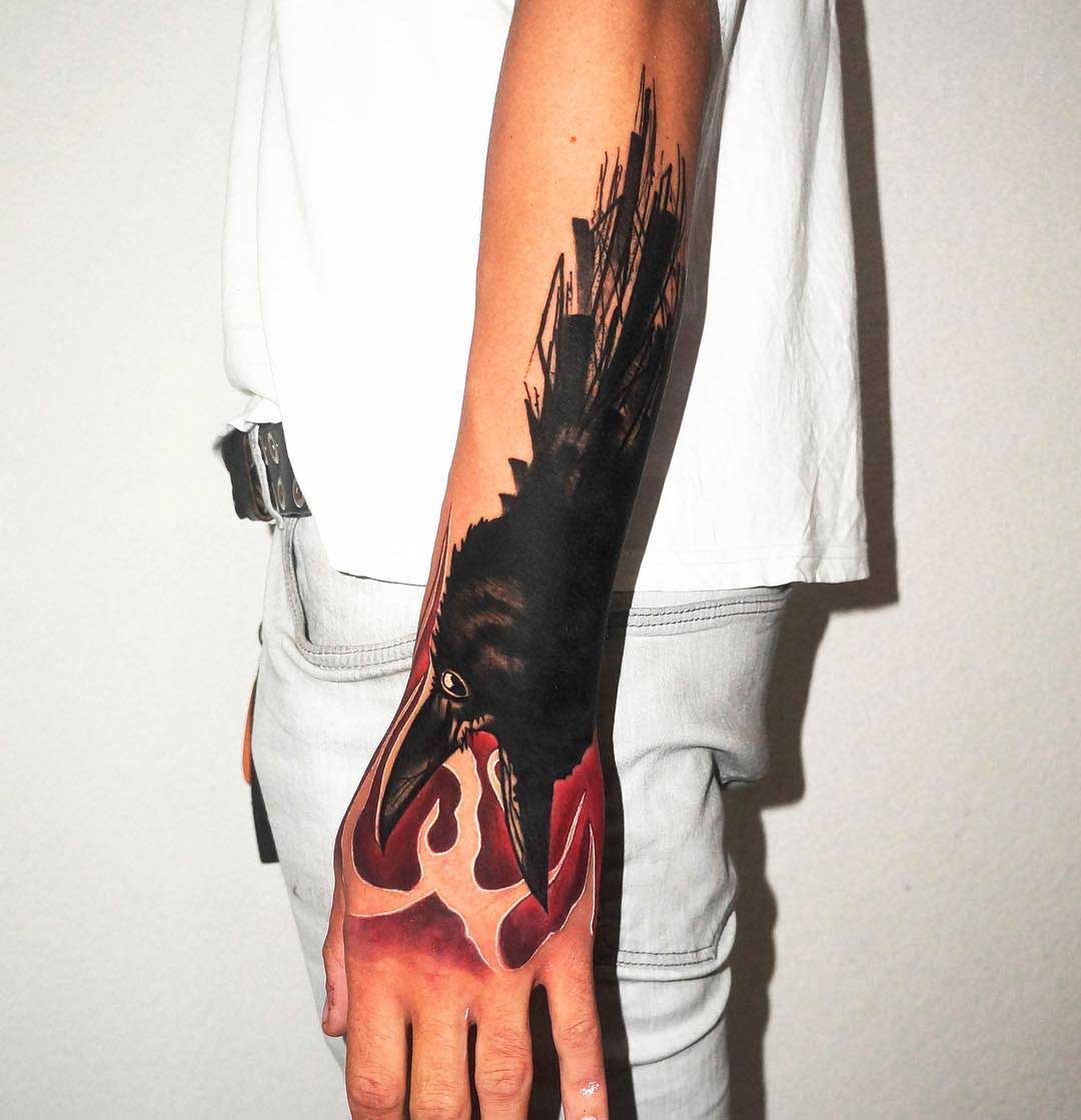 wrist tattoo crow