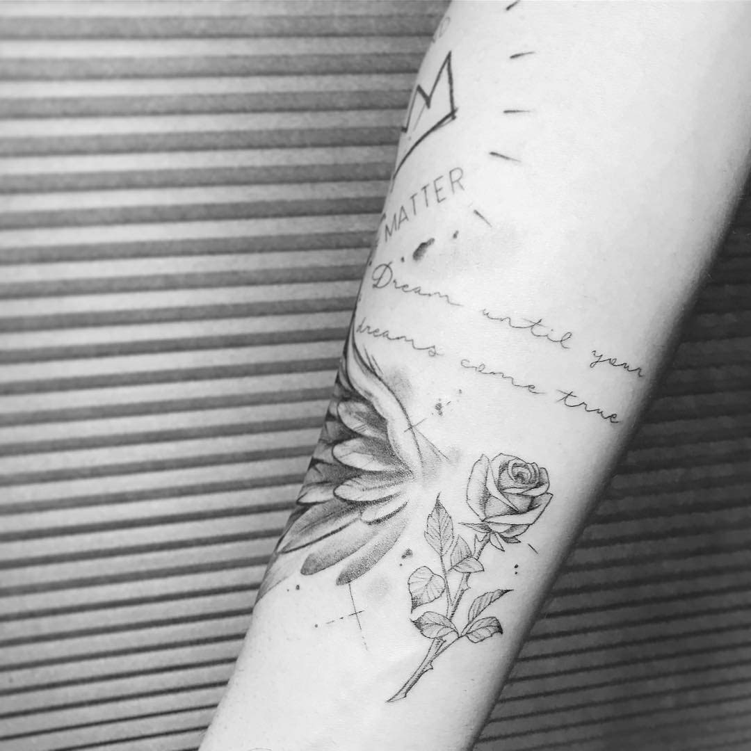 small rose tattoo black and grey