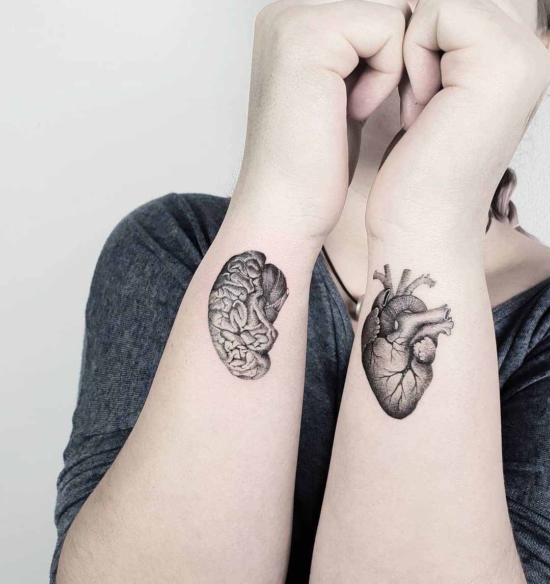 wrist tattoos brain and heart