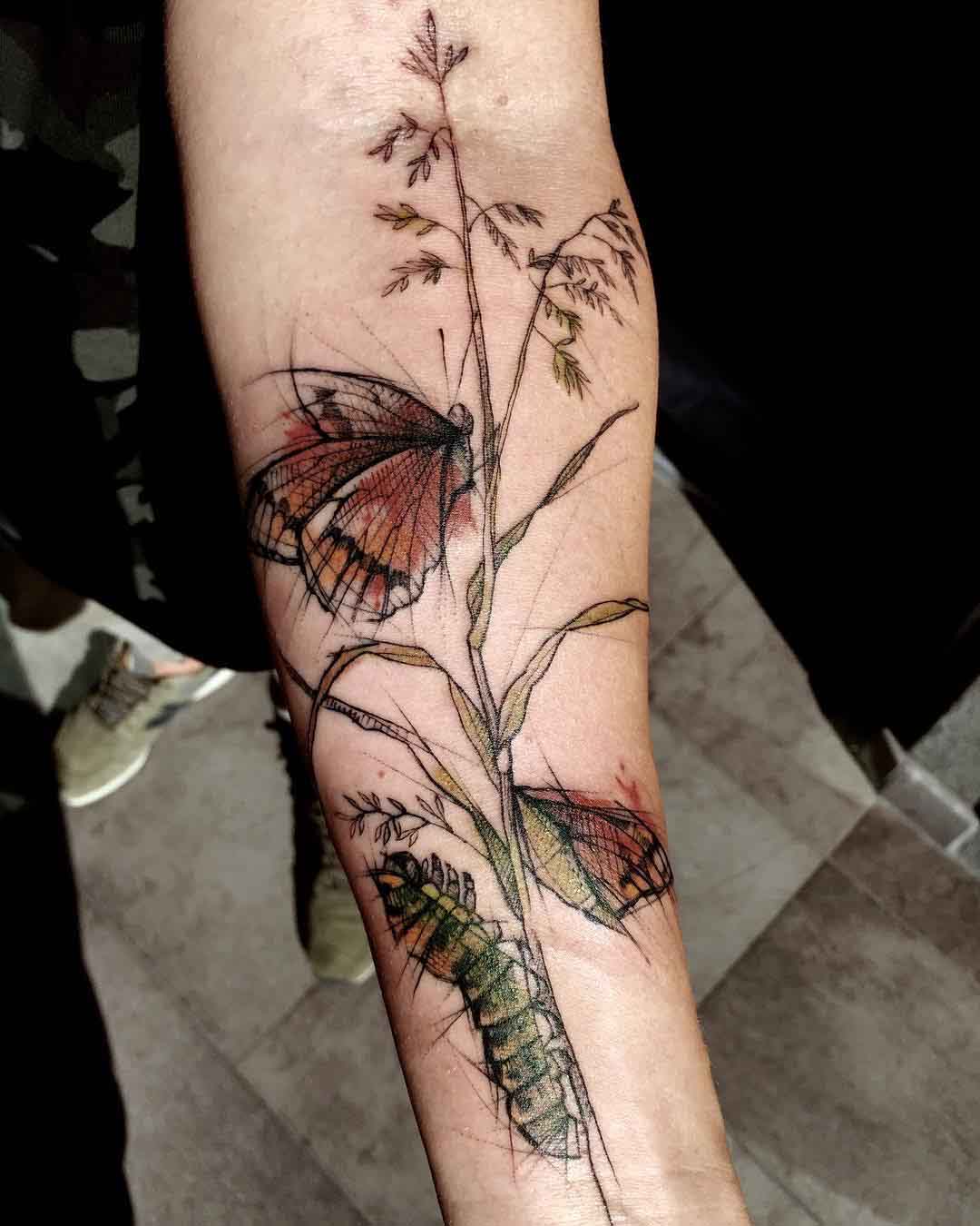 butterfly and catterpillar tattoo