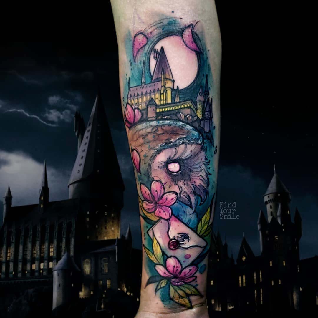 watercolor tattoo hogwarts