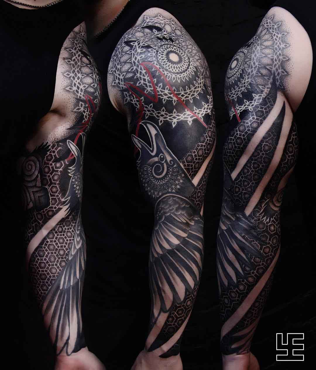 tattoo sleeve ornament raven