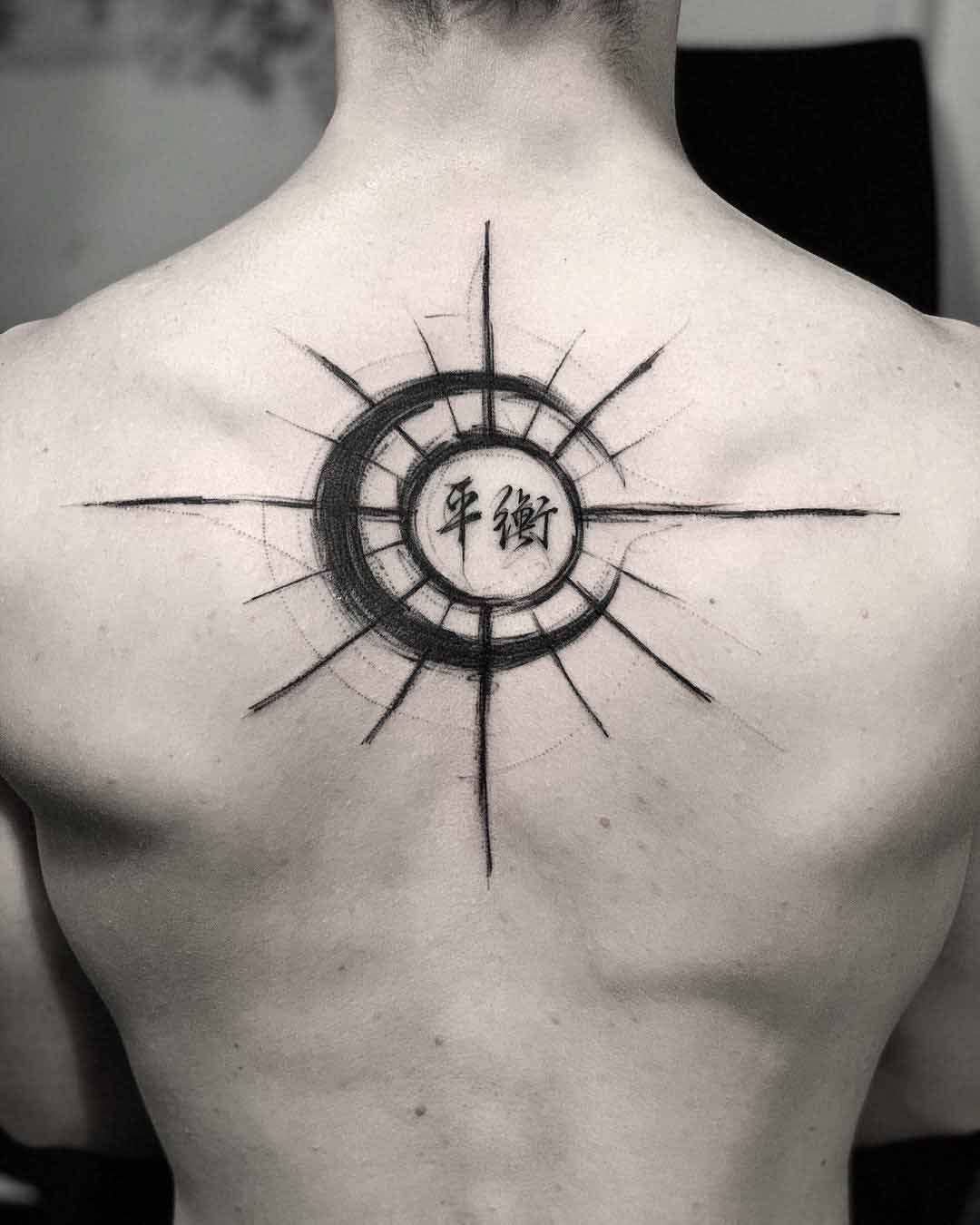 back tattoo sun and moon