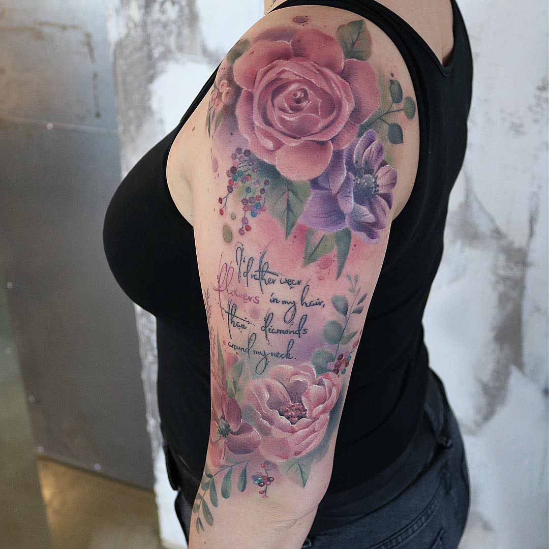 flowers tattoo on shoulder